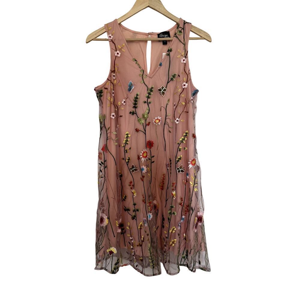NWT Pink Shift Dress with Floral Overlay Women's Size Small - Picture 3 of 5